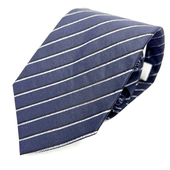Armani Collezioni Pure Silk Jacquard Neck Tie Diagonal Stripe Navy Blue New NWT - Picture 1 of 9